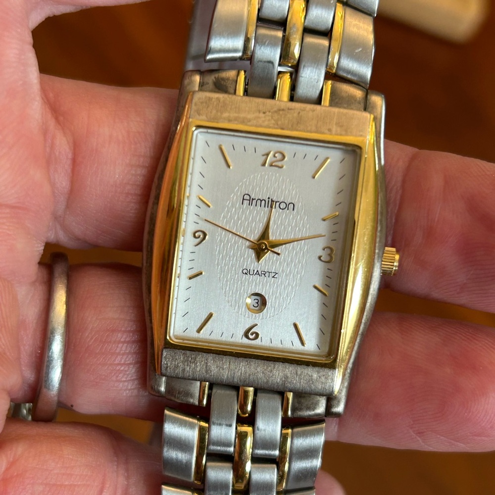 Vintage Armitron Two-Tone Silver and Gold Tank Watch Model 20/1321 New Battery